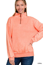 Coral Acid Wash Fleece Half Zip Pullover