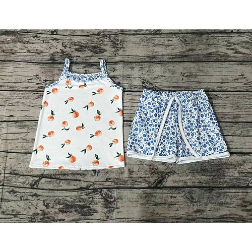 Peach Fruit Straps Top Shorts Summer Clothes Sets