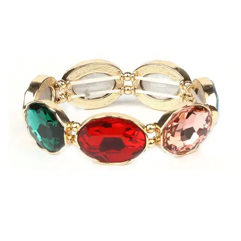 Multi color Oval Rhinestone Crystal Stretch Evening Bangle Bracelet