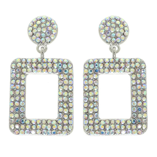 Rhinestone Pave Rectangle Dangle Earrings