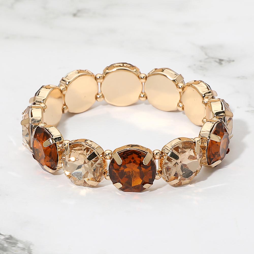 Round Facetd Gem Beaded Stretch Evening Bracelet