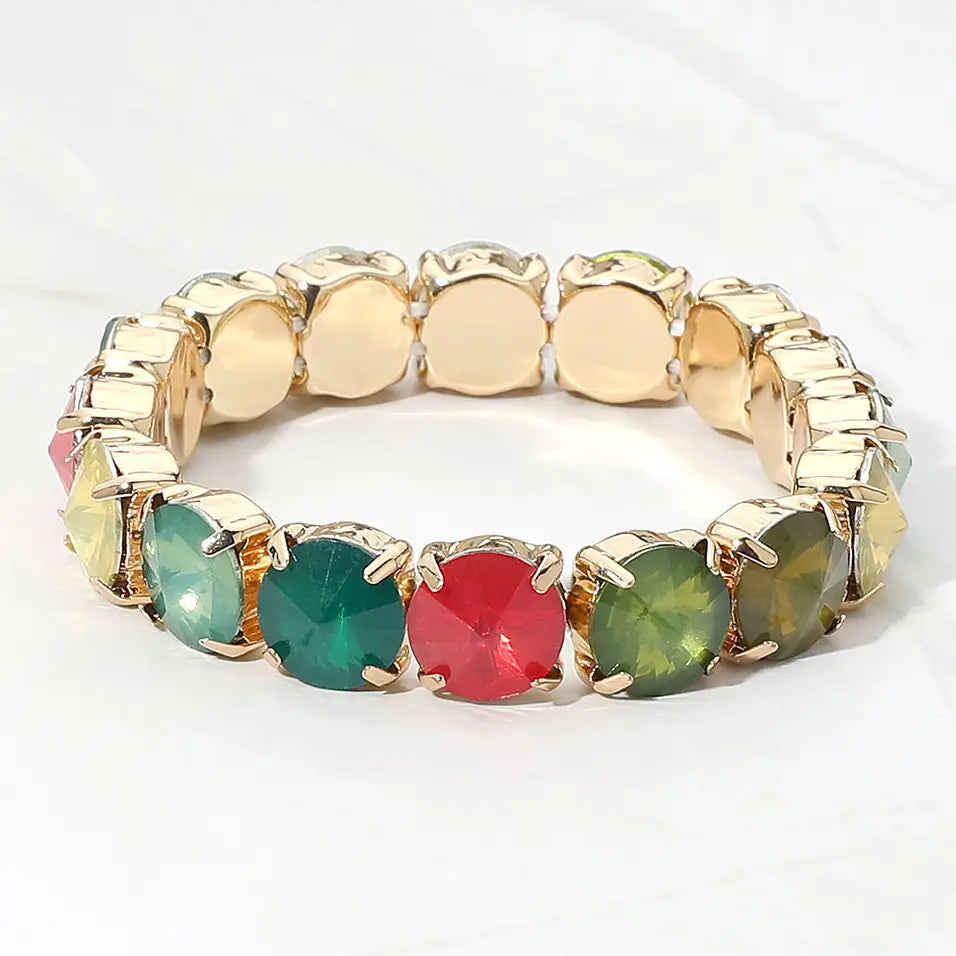 Round Facetd Gem Beaded Stretch Evening Bracelet