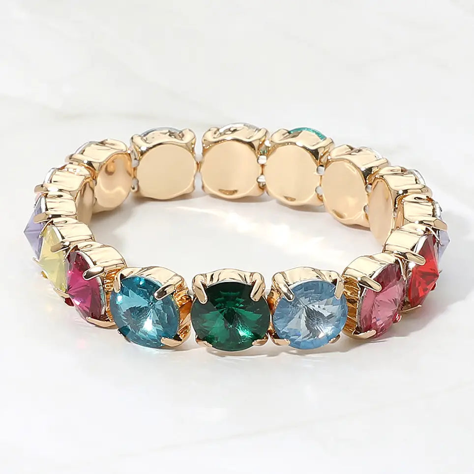 Round Facetd Gem Beaded Stretch Evening Bracelet