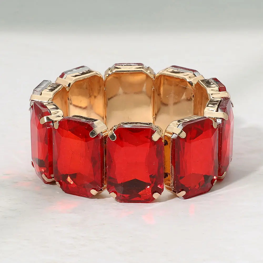 Faceted Gem Beaded Stretch Evening Bracelet