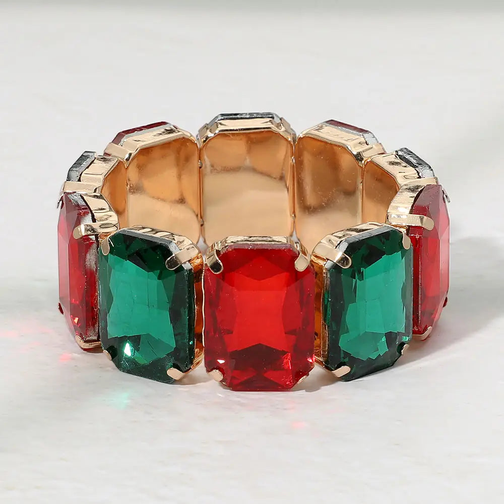 Faceted Gem Beaded Stretch Evening Bracelet