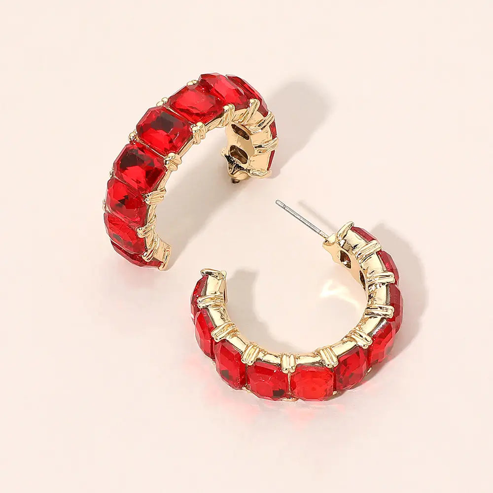 Rectangular Gem Curved Hoop Earrings