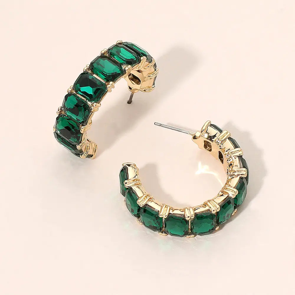 Rectangular Gem Curved Hoop Earrings