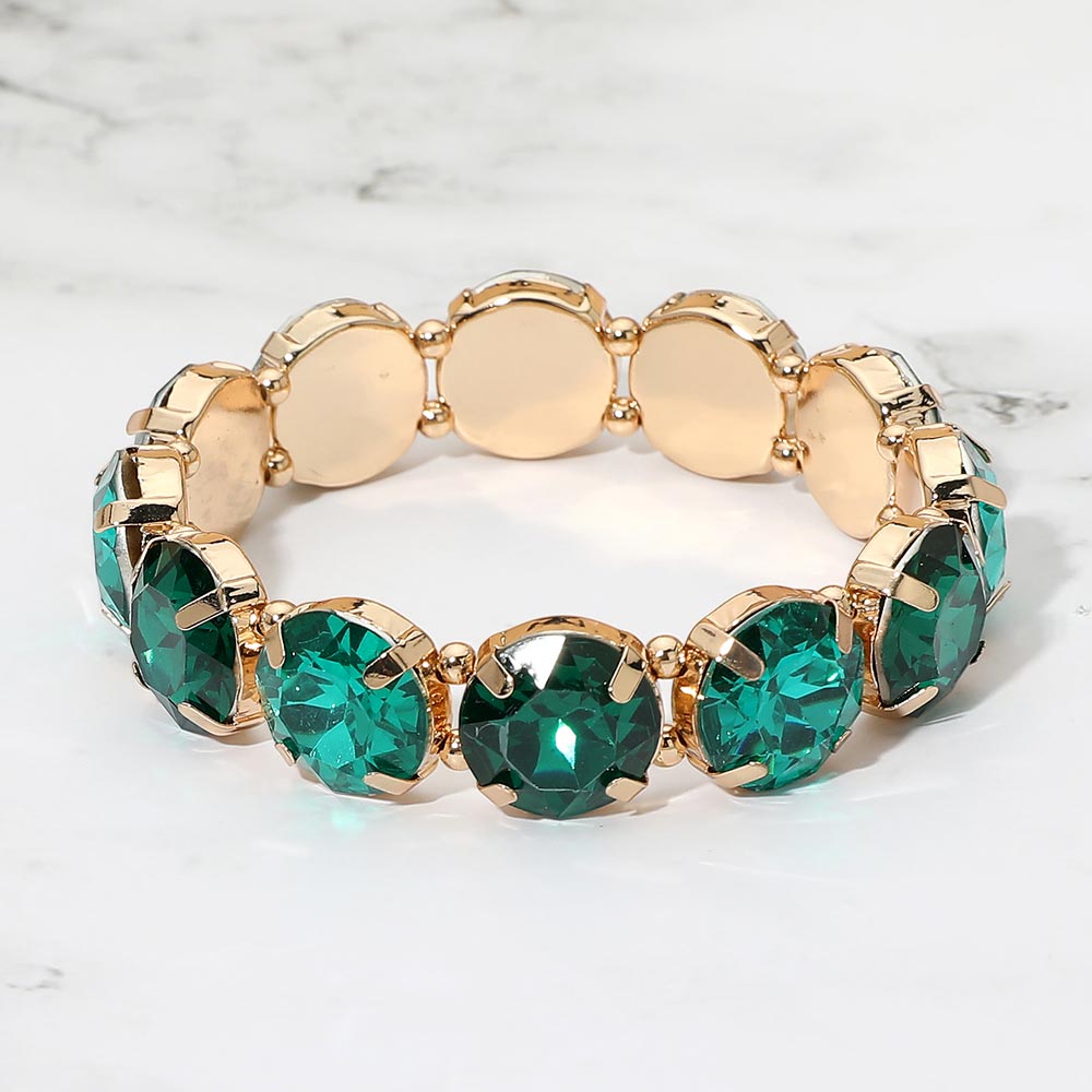 Round Facetd Gem Beaded Stretch Eveing Bracelet