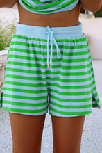 Stripe Spring Puff Sleeve Shirt Matching Shorts Set