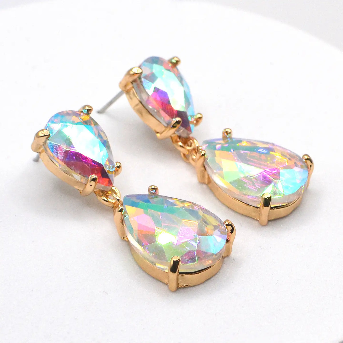 Teardrop Glass Stone Dangle Crystal  Link Earrings
