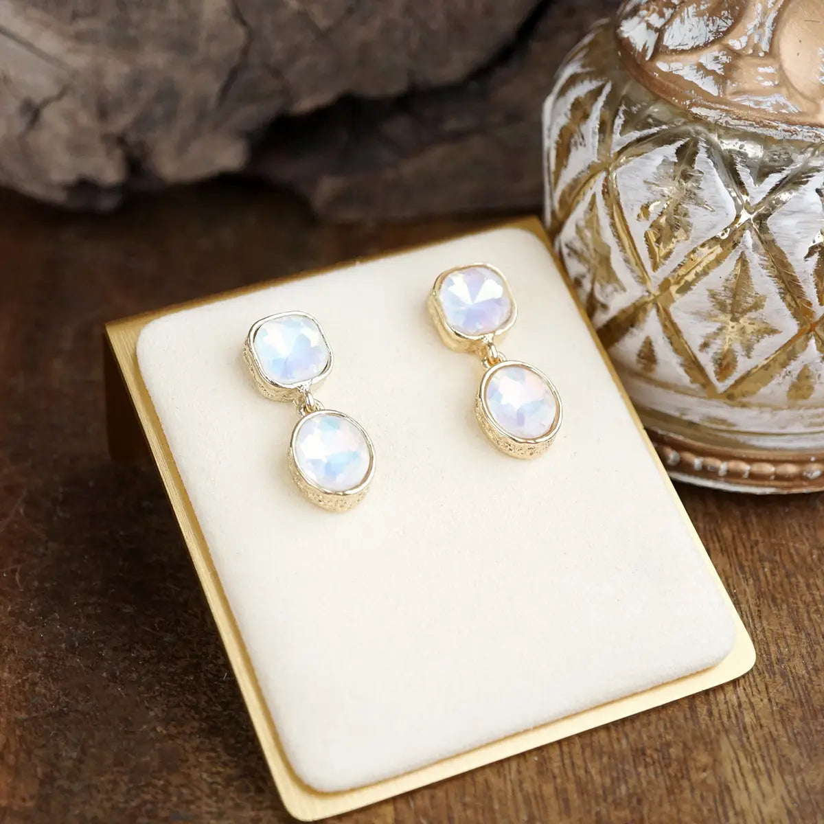 Double Crystal Drop Earrings-opal