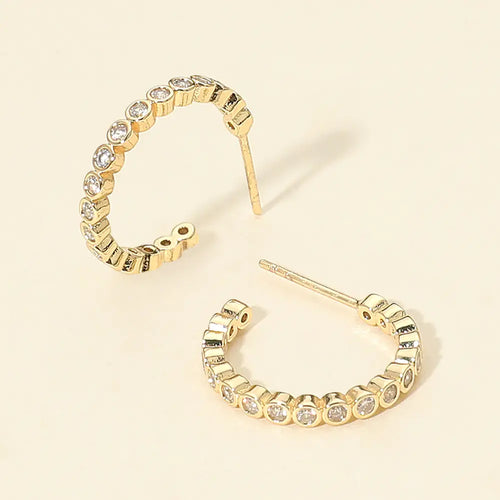 14K Gold Dipped Cz Stone Bezel Around Hoop Earrings