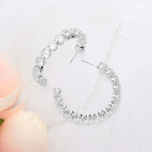 Round Cz Stone Cluster Hoop Earrings