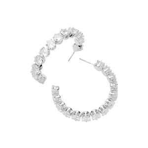 Round Cz Stone Cluster Hoop Earrings