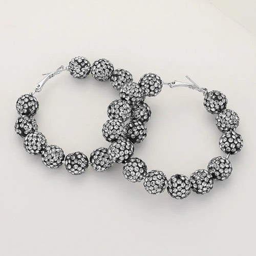 Black/silver Ball Beaded Hoop Earrings