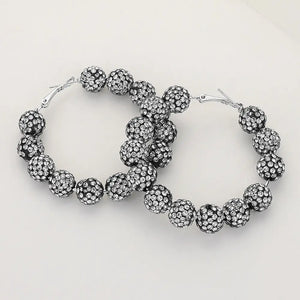 Black/silver Ball Beaded Hoop Earrings