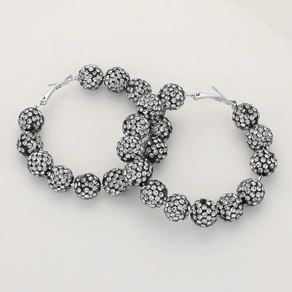 Black/silver Ball Beaded Hoop Earrings