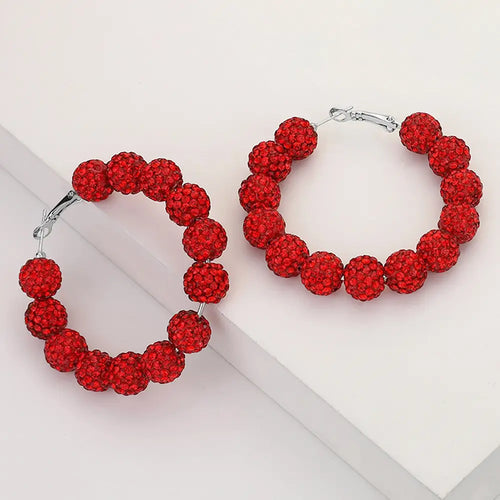 Red Ball Beaded Hoop Earrings