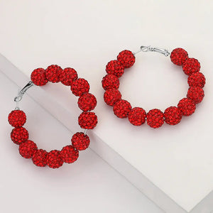 Red Ball Beaded Hoop Earrings