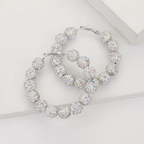Ab stone Ball Beaded Hoop Earrings
