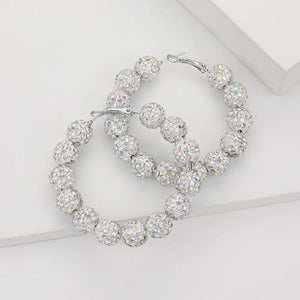 Ab stone Ball Beaded Hoop Earrings