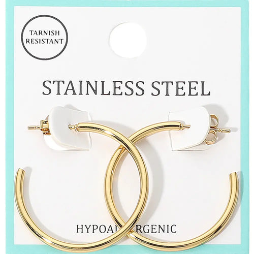 Stainless Steel Hoop Earrings-gold