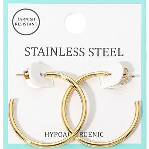 Stainless Steel Hoop Earrings-gold