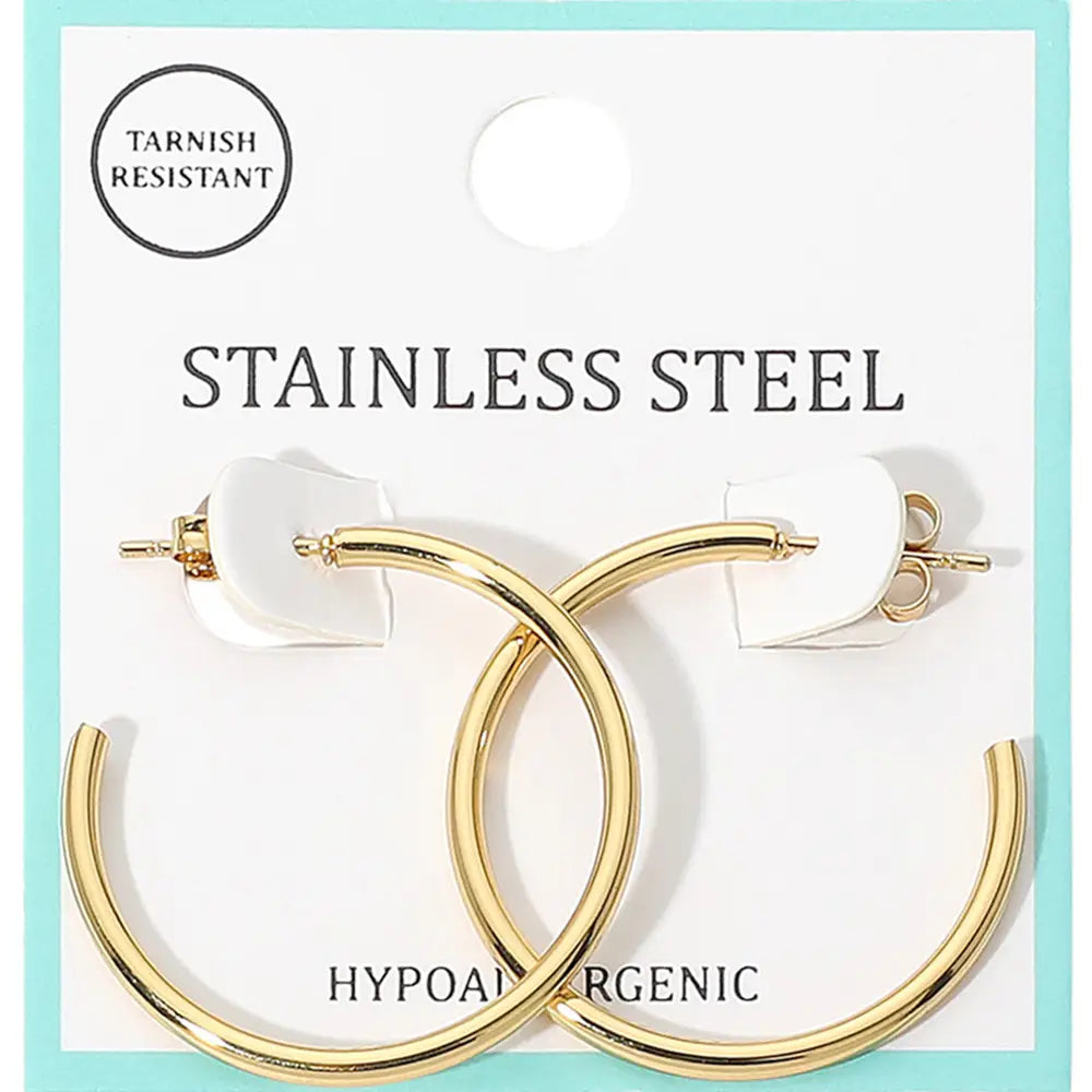 Stainless Steel Hoop Earrings-gold