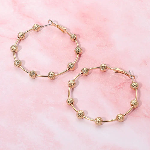 Textured Metal Bead Accent Hoop Earrings-gold