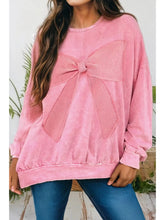 Mineral Wash Bow Patchwork Waffle  Sweatshirt