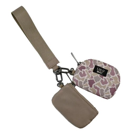 Camo/beige Lulu Mac double pouch wristlet