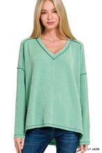 Jade Corded Rib Long Sleeve Hi-low V Neck Top