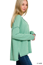 Jade Corded Rib Long Sleeve Hi-low V Neck Top