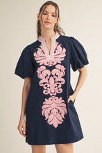 Navy & pink appliqué shift dress