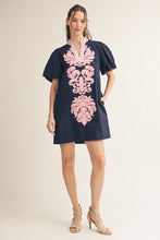 Navy & pink appliqué shift dress