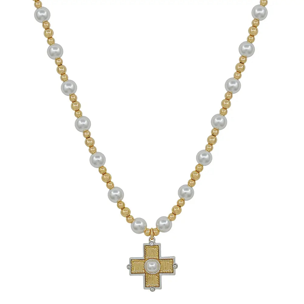8mm Pearl Beaded and Cross 16