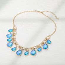 BlueAB Cushion Teardrop Cluster Drop Station Necklace-beautiful
