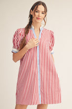 Button Down Stripe Shift Dress-red