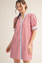 Button Down Stripe Shift Dress-red
