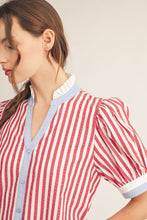 Button Down Stripe Shift Dress-red