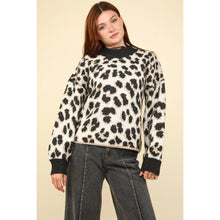 Black Soft Cozy Leopard Graphic Knit Sweater Top