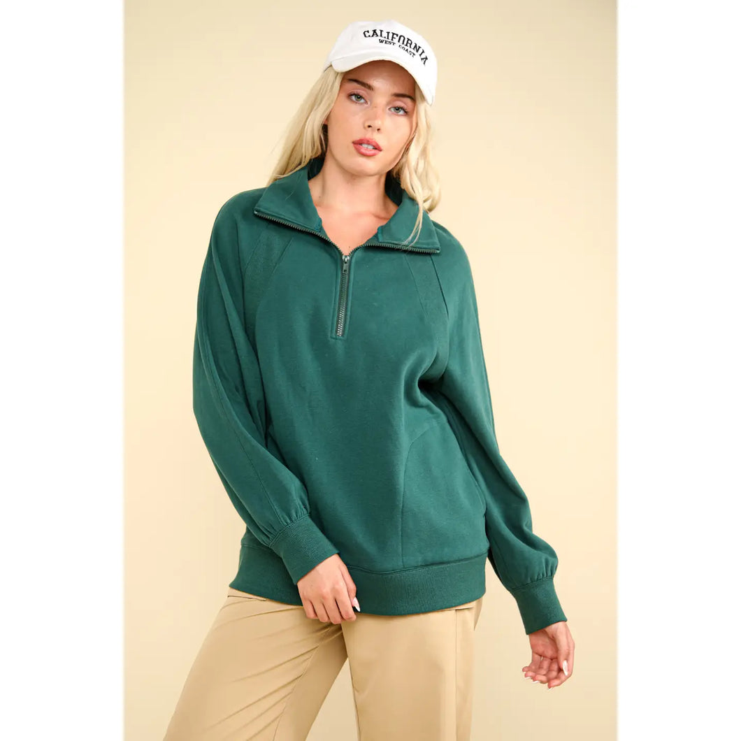 Green Oversized Sweatshirt Henley Knit Top