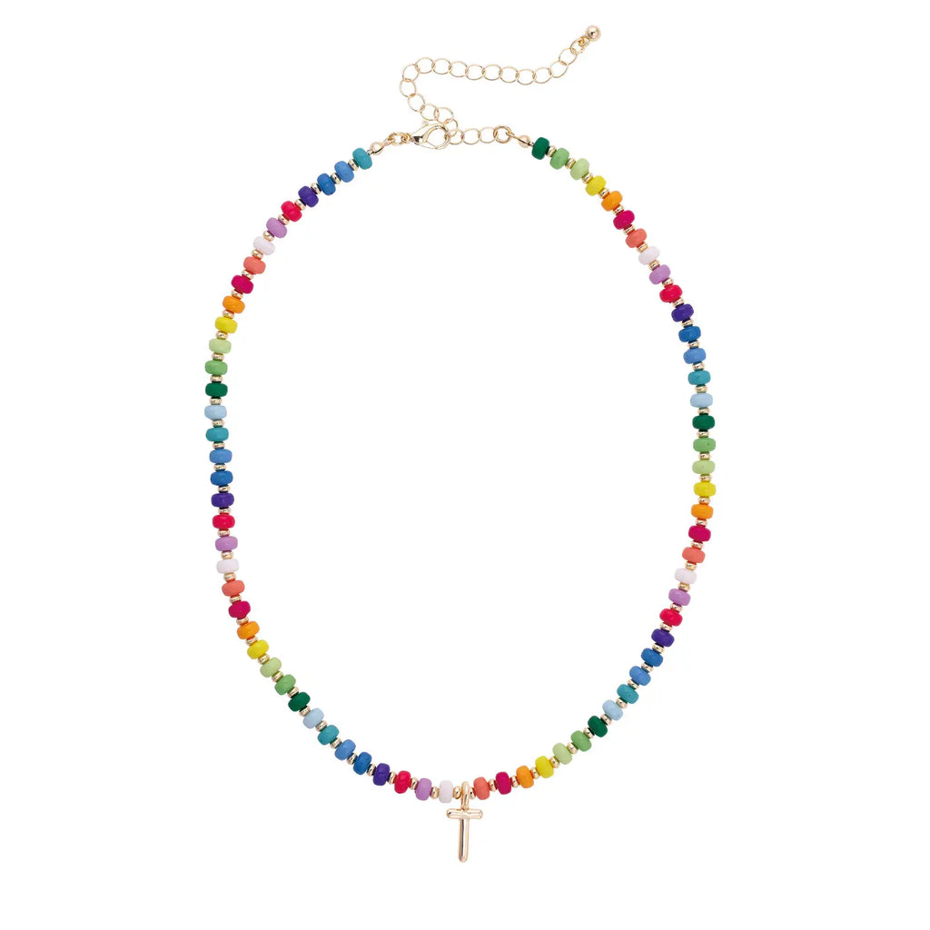 Initial multi color Beaded Mini Initial 15.5" Adjustable