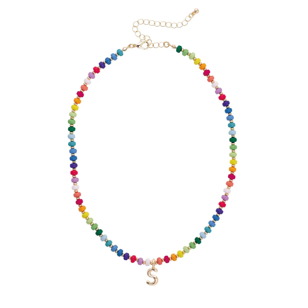 Initial multi color Beaded Mini Initial 15.5" Adjustable