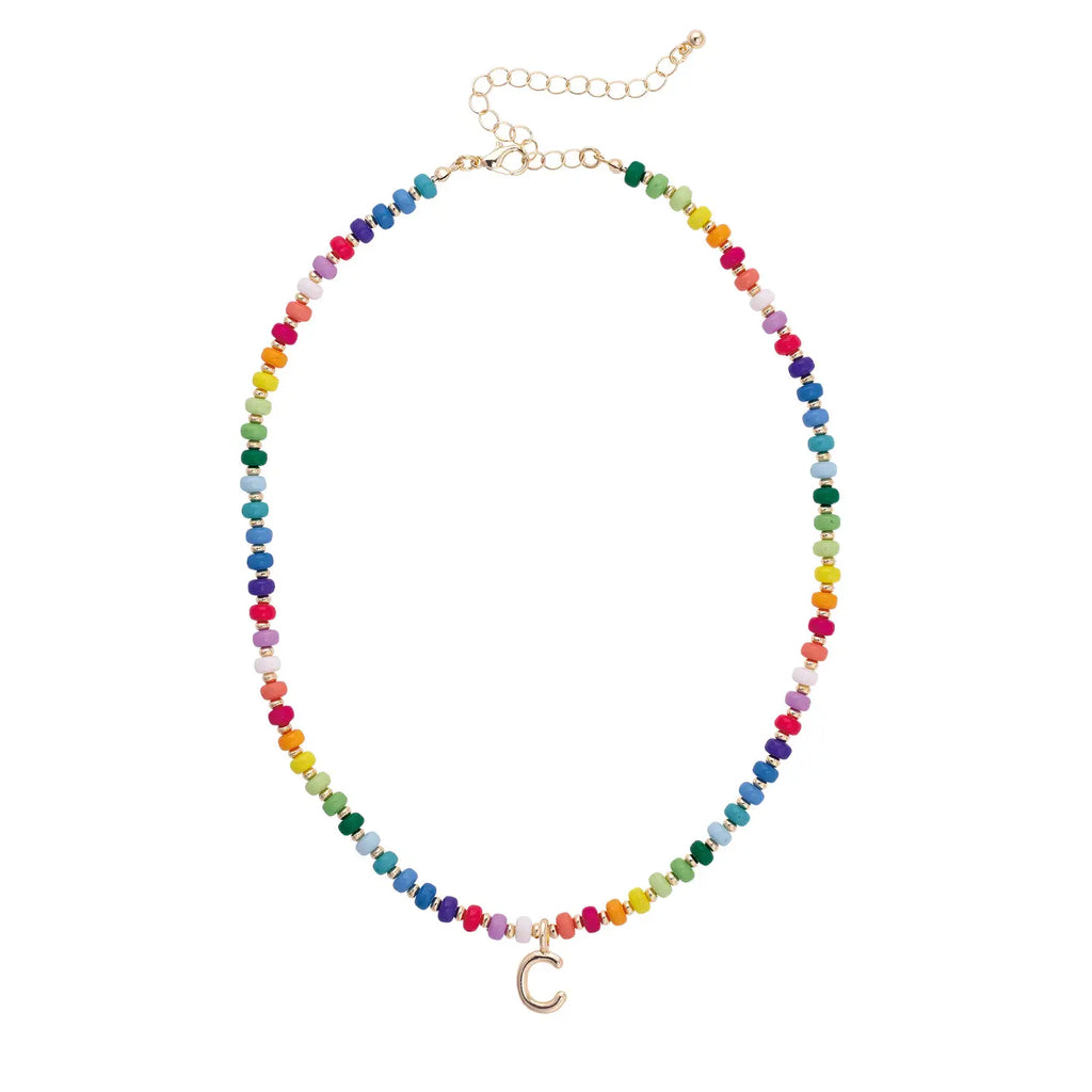 Initial multi color Beaded Mini Initial 15.5" Adjustable