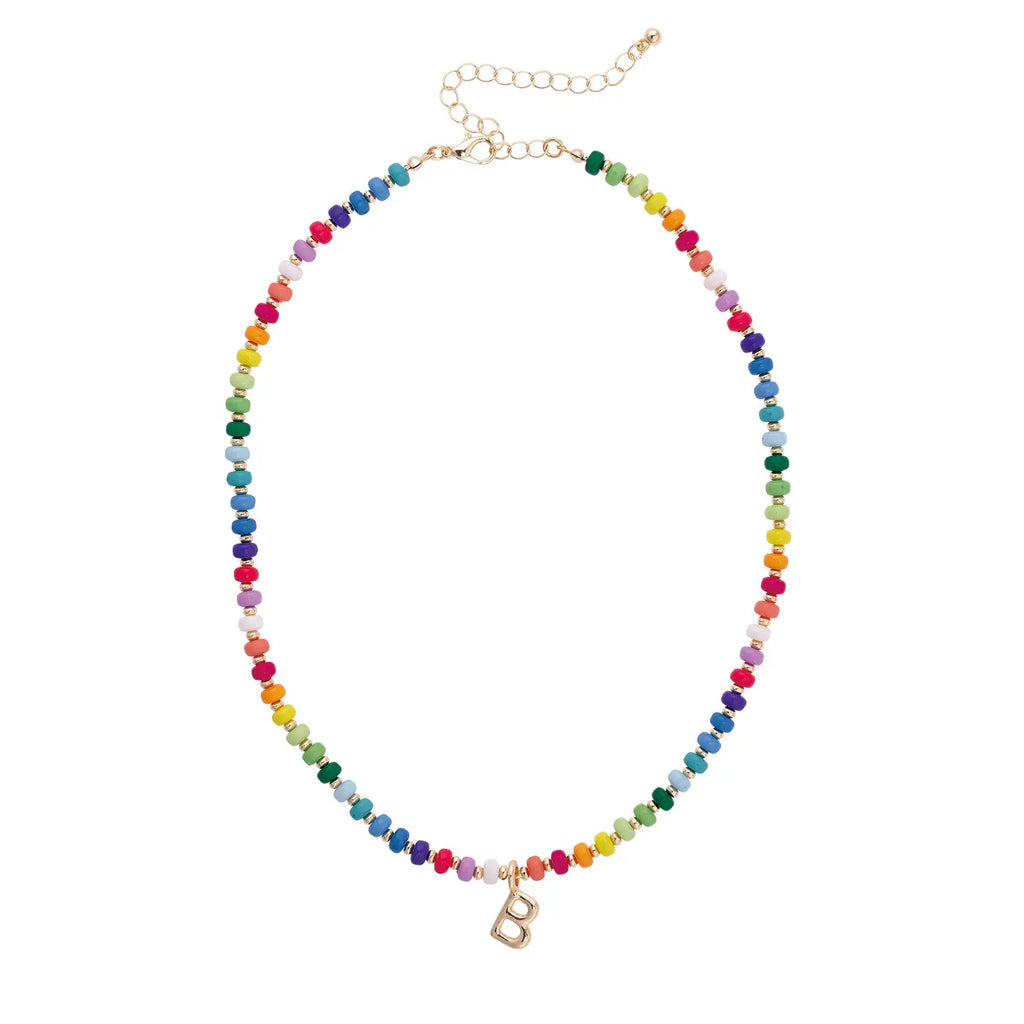Initial multi color Beaded Mini Initial 15.5" Adjustable