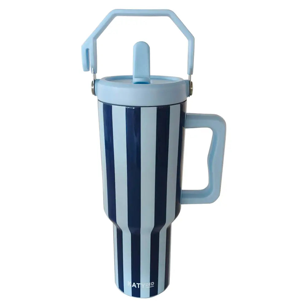 Light Blue and Navy Striped 38 oz Cabana Jug Tumbler katydid