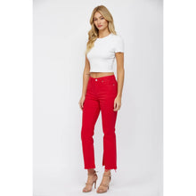 Red High Rise Ankle Flare
