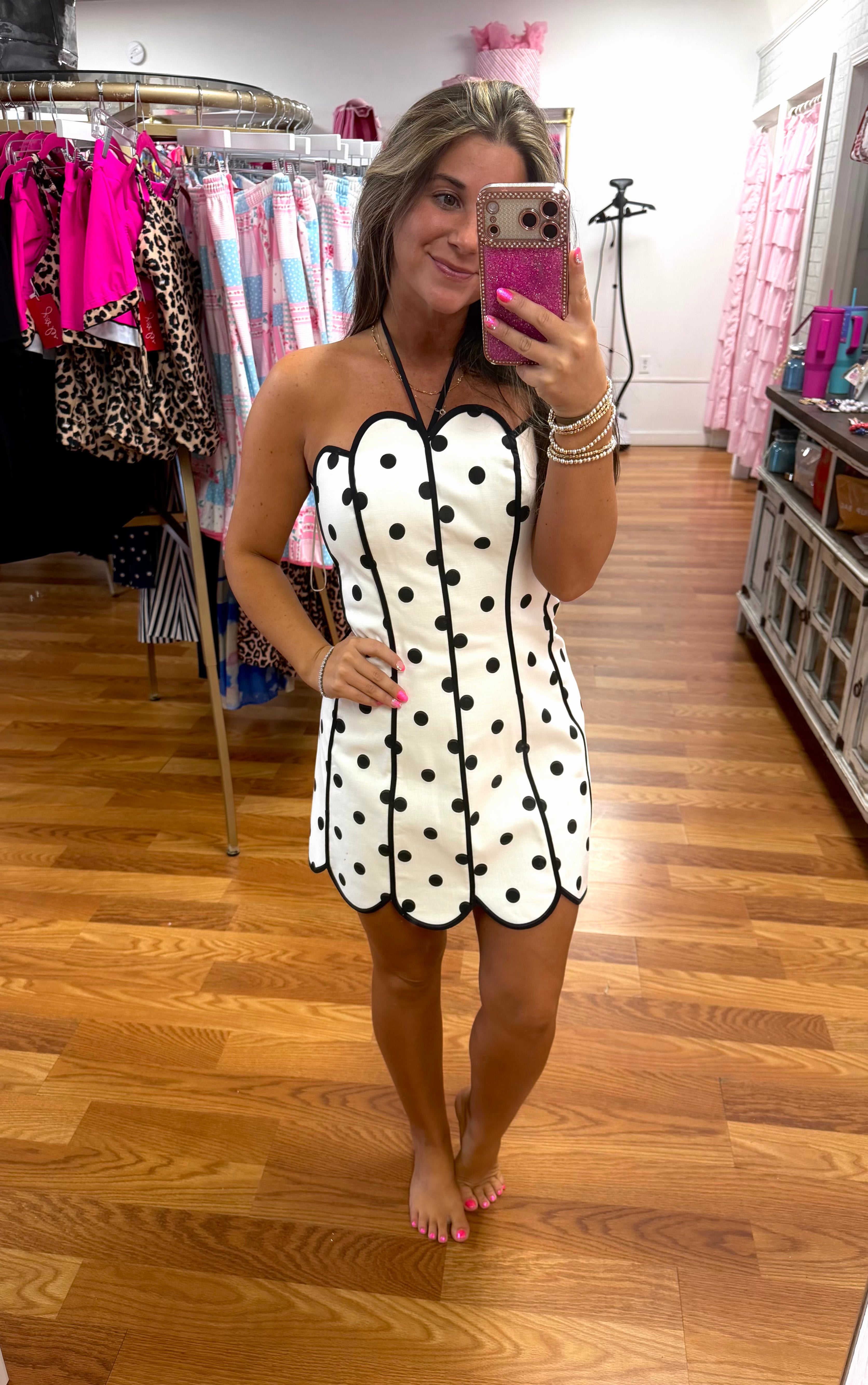 Black and white polka dot dress