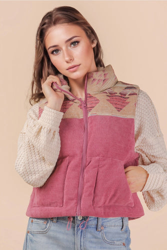 Aztec Graphic Corduroy Casual Puffer Vest